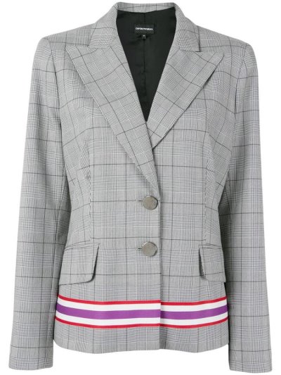 Blazers Armani Emporio Checked Tailored Mujer Gris | 6VREEA3H