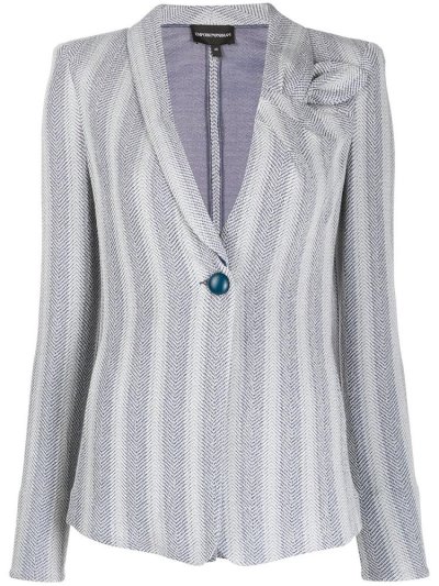 Blazers Armani Emporio Single Breasted Striped Print Mujer Azules Gris | XMA7IZV0