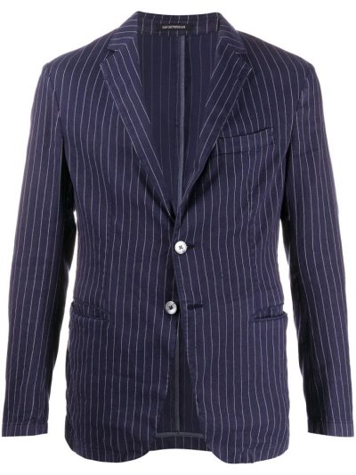 Blazers Armani Emporio Single Breasted Striped Print Hombre Azules | ZUSBLP5R