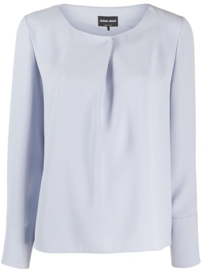 Blusas Giorgio Armani Pleated Detail Long Sleeve Mujer Azules | I4P4NT8A