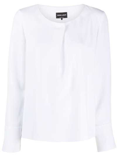 Blusas Giorgio Armani Pleated Detail Long Sleeve Mujer Blancas | RW4ZL9CR