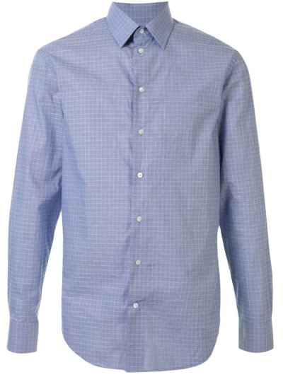 Camisas Armani Emporio Check Print Curved Hem Hombre Azules Blancas | UWQILI1A