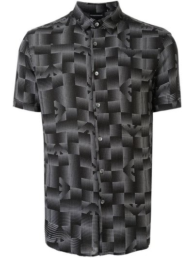 Camisas Armani Emporio Graphic Print Hombre Negras Blancas | D1BVCKZS