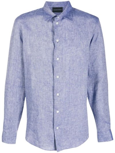 Camisas Armani Emporio Long Sleeve Hombre Azules | TWQ0DAU9