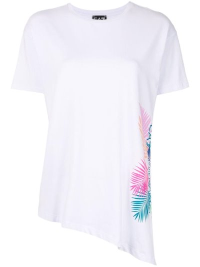 Camiseta Ea7 Emporio Armani Asymmetric Graphic Print Mujer Blancas | 238PUC6G