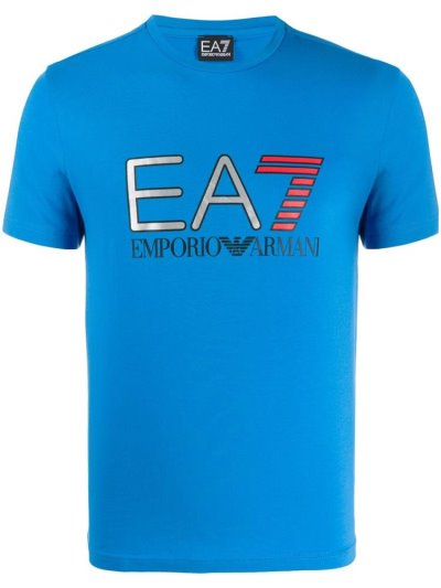 Camiseta Ea7 Emporio Armani Crew Neck Logo Printed Hombre Azules | XCRQNC3K