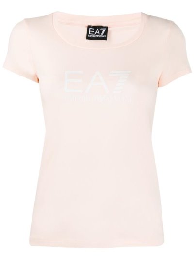 Camiseta Ea7 Emporio Armani Fitted Logo Print Mujer Beige | Q90MHZOR