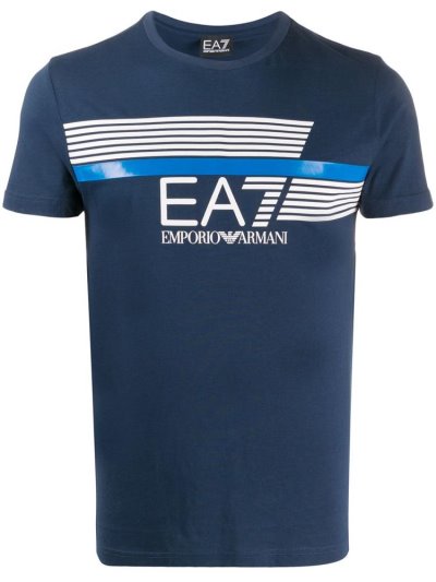 Camiseta Ea7 Emporio Armani Logo Print Hombre Azules | AMMWKLIQ