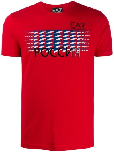 Camiseta Ea7 Emporio Armani Russia Print Algodon Hombre Rojas | ZIHIDUZS