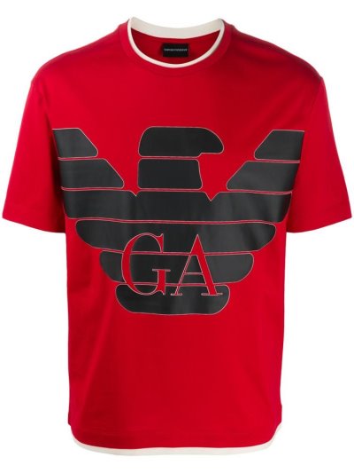 Camiseta Armani Emporio Logo Crew Neck Hombre Rojas | D19P8TQQ