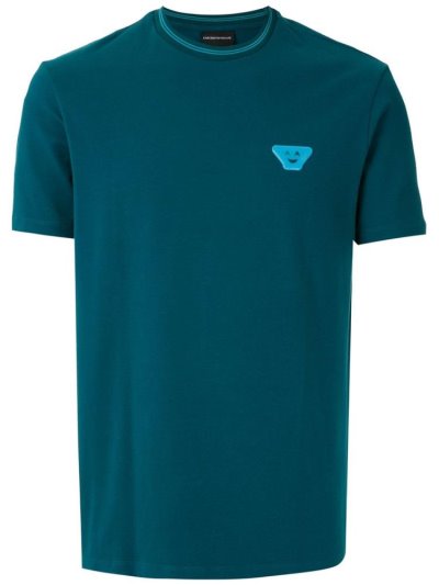 Camiseta Armani Emporio Logo Patch Corta Sleeve Hombre Verde | 855U7TL6