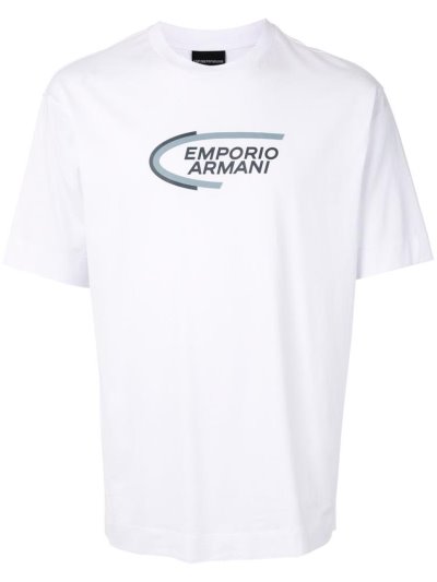 Camiseta Armani Emporio Logo Print Hombre Blancas | BFUEEBIS