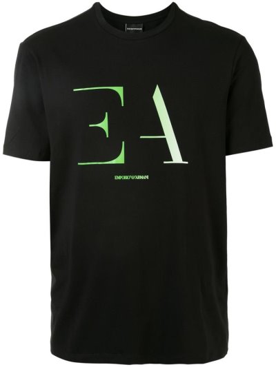 Camiseta Armani Emporio Logo Print Hombre Negras Verde | U6PQBLWS