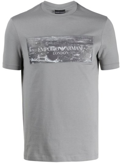 Camiseta Armani Emporio Logo Print Hombre Gris | ZVZX9UTI