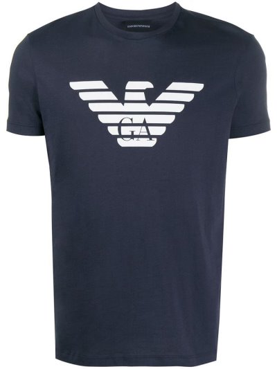 Camiseta Armani Emporio Logo Stamp Hombre Azules | AVSWGRTB