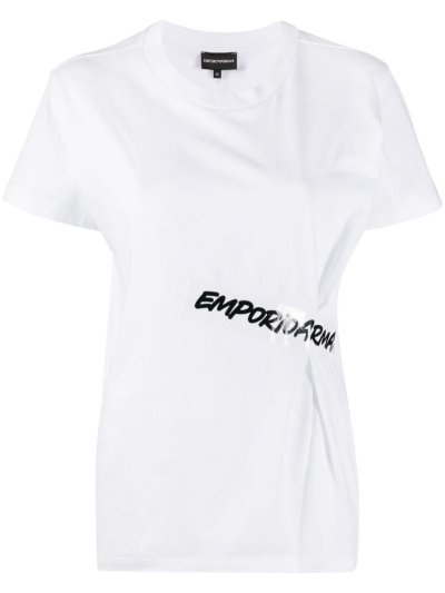 Camiseta Armani Emporio Logo Tape Corta Sleeve Mujer Blancas | 97UTC96K