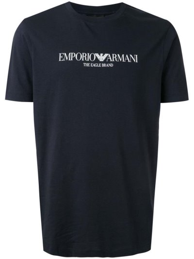 Camiseta Armani Emporio Printed Logo Hombre Azules | RZ55S05O