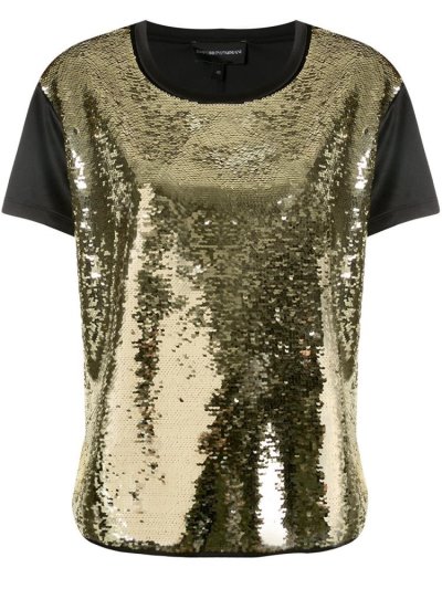 Camiseta Armani Emporio Sequin Embellished Front Mujer Doradas | PKTBXUWV