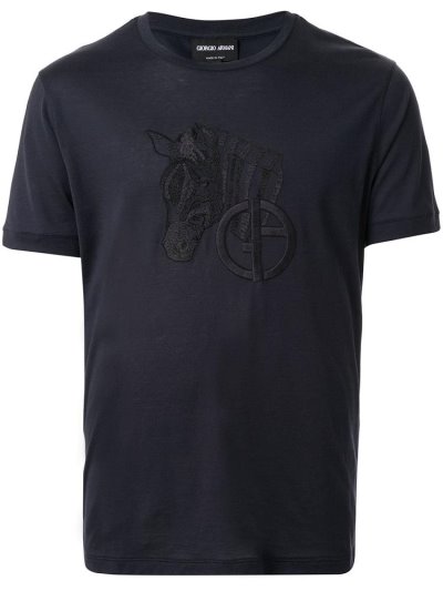 Camiseta Giorgio Armani Embroidered Hombre Azules | 5T24WUE2