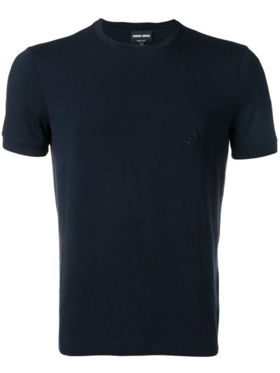 Camiseta Giorgio Armani Embroidered Logo Hombre Azules | QFGBSCDV