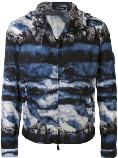 Chaquetas Armani Emporio Abstract Print Encapuchado Hombre Azules | BG0L1K6R