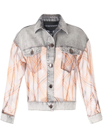 Chaquetas Armani Emporio Contrast Sheer Denim Mujer Gris Naranjas | X2B2O8SF