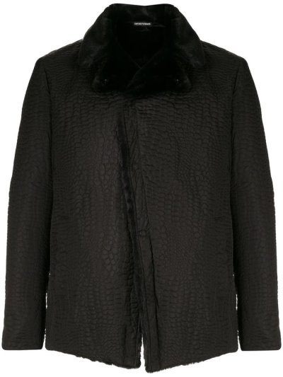 Chaquetas Armani Emporio Croc Effect Hombre Negras | K8P8W9LH