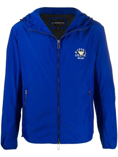 Chaquetas Armani Emporio Logo Encapuchado Hombre Azules | UUFAQ3ZW