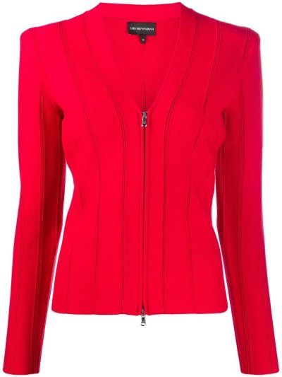 Chaquetas Armani Emporio Ribbed Fitted Mujer Rojas | NCX92F7Y