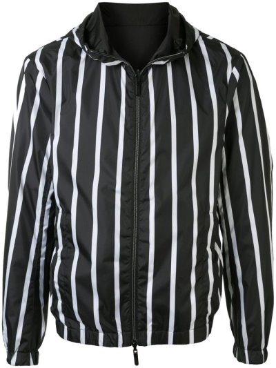 Chaquetas Armani Emporio Striped Encapuchado Hombre Negras Blancas | 89FTWJ8J