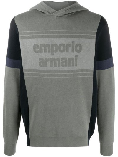 Sudadera Con Capucha Armani Emporio Two Tone Logo Hombre Gris | RXZVGR4Y