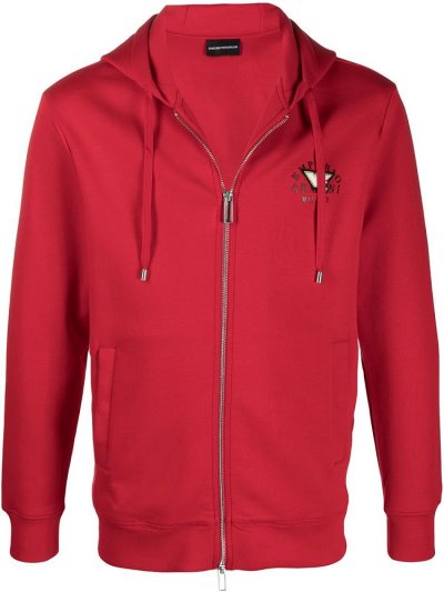 Sudadera Con Capucha Armani Emporio Logo Zipped Drawstring Hombre Rojas | S76QHREM