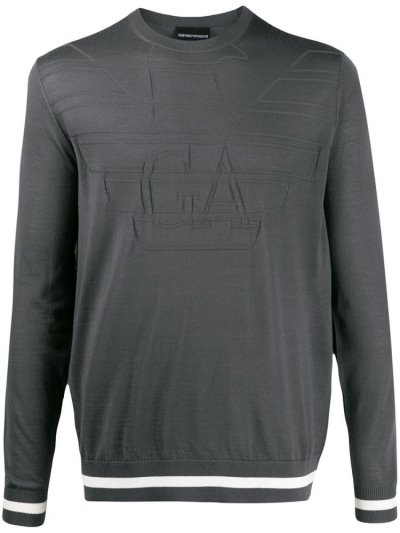 Suéteres Armani Emporio Logo Embroidered Hombre Gris | M6EDE5CK