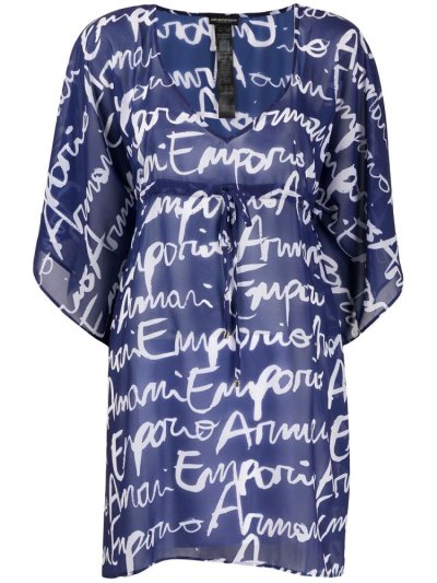 Tops Armani Emporio Signature Logo Tunic Mujer Azules Blancas | CW5FFB97