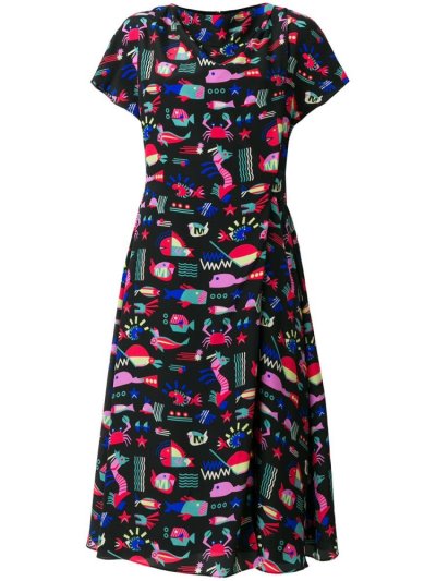 Vestido Armani Emporio Sea Print Midi Mujer Negras | PEFAICB9