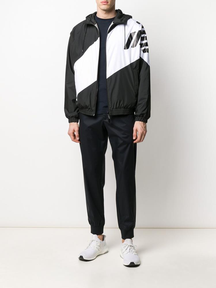 Abrigos Armani Emporio Colour Block Logo Print Windbreaker Hombre Negras Blancas | YYFEA1I5