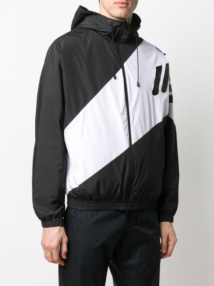 Abrigos Armani Emporio Colour Block Logo Print Windbreaker Hombre Negras Blancas | YYFEA1I5