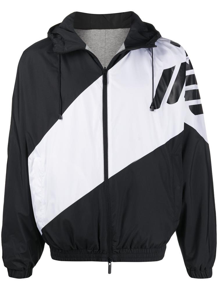 Abrigos Armani Emporio Colour Block Logo Print Windbreaker Hombre Negras Blancas | YYFEA1I5