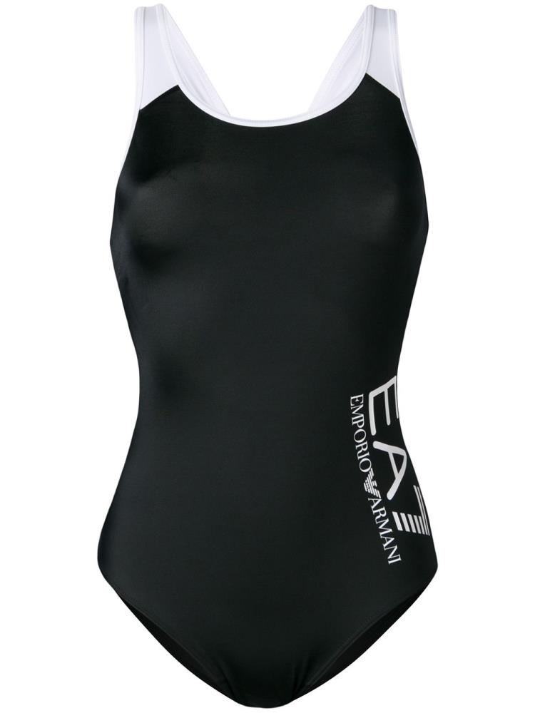 Bañadores Ea7 Emporio Armani Logo Print One Piece Mujer Negras | XH8HP9KD