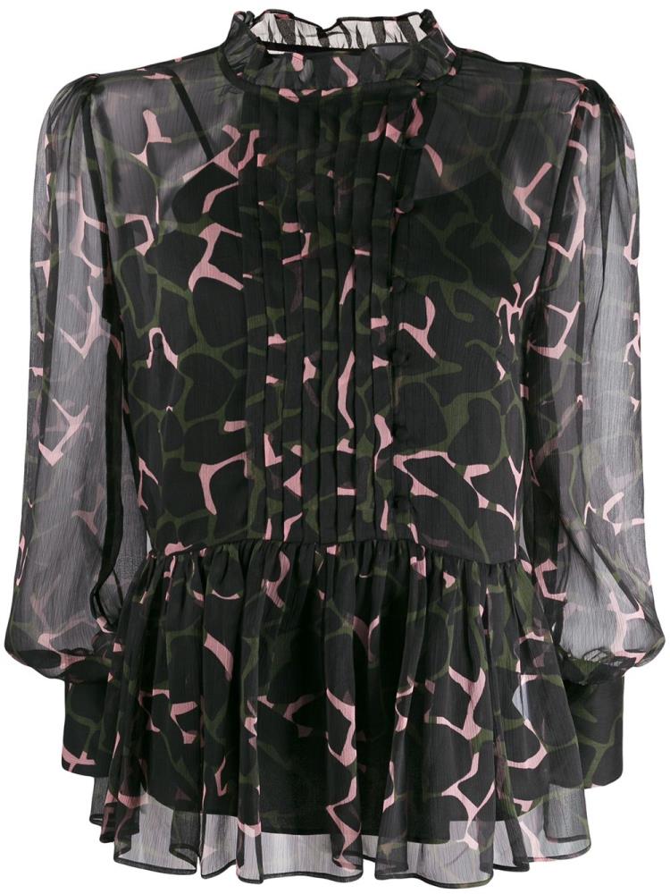 Blusas Armani Emporio Floaty Camouflage Print Mujer Negras Rosas | GET9Y1EG