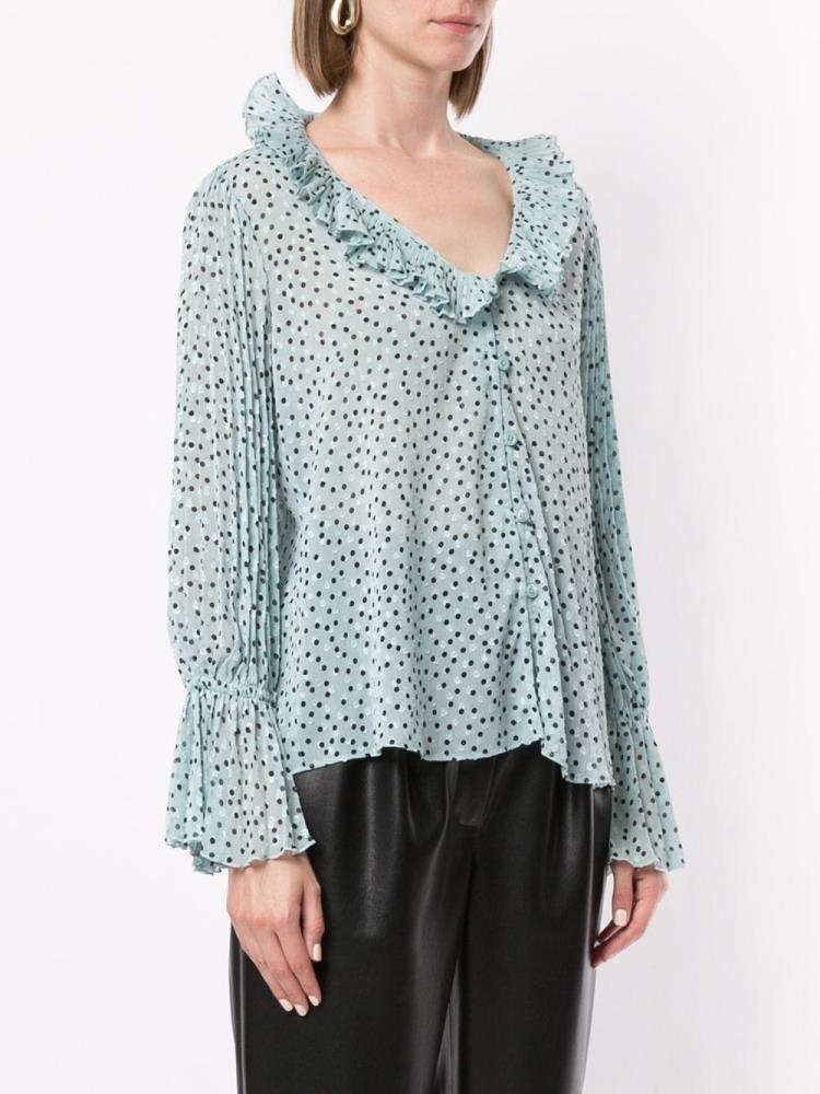 Blusas Armani Emporio Polka Dot Frill Mujer Verde Negras | 02N74OM1