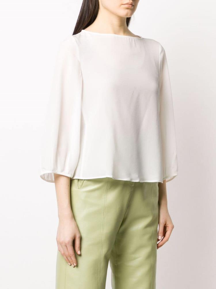 Blusas Armani Emporio Silk Cropped Sleeve Mujer Blancas | RAL9PUL0