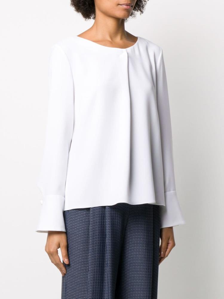 Blusas Giorgio Armani Pleated Detail Long Sleeve Mujer Blancas | RW4ZL9CR