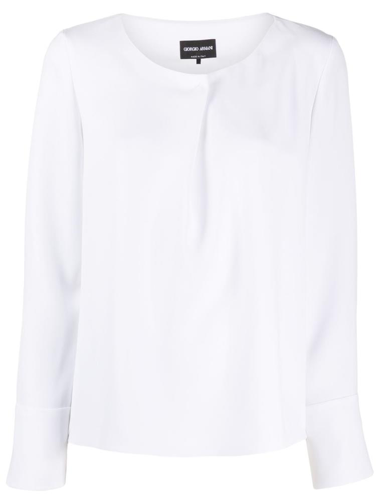 Blusas Giorgio Armani Pleated Detail Long Sleeve Mujer Blancas | RW4ZL9CR