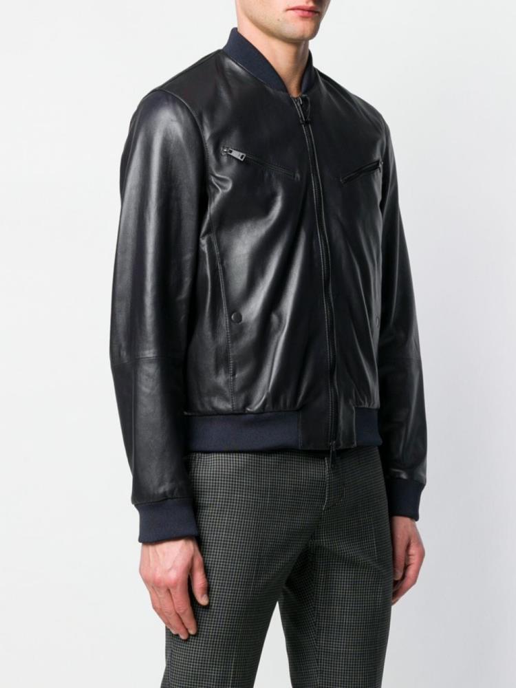 Bomber Jacket Armani Emporio Cuero Look Hombre Negras | 0DEX2QH8