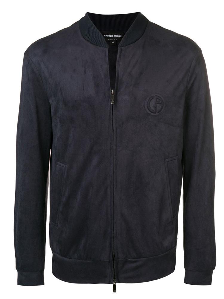 Bomber Jacket Giorgio Armani Embossed Logo Hombre Azules | SB1D2PRZ