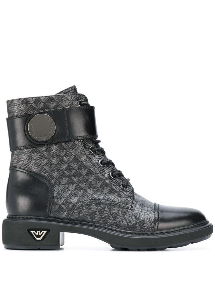 Botas Armani Emporio Logo Print Combat Mujer Negras Gris | QY1AQ9DB