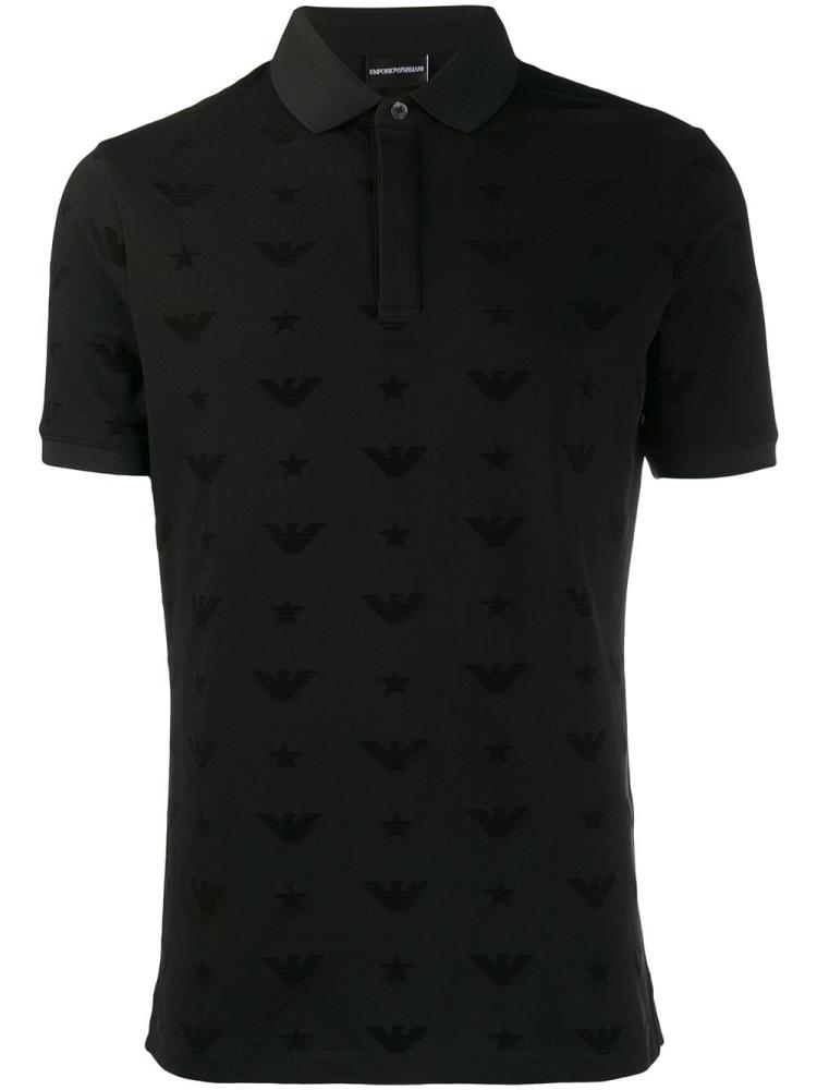 Camisa Polo Armani Emporio All Over Logo Hombre Negras | D7VZSDDP