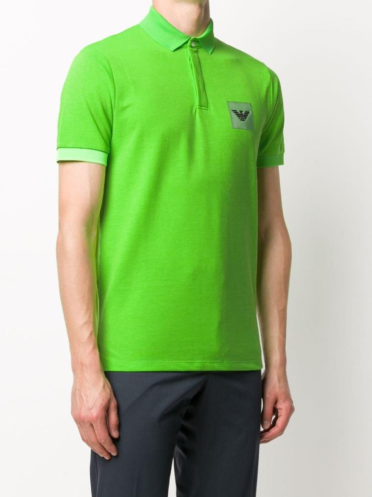 Camisa Polo Armani Emporio Logo Patch Hombre Verde | H2ICVQGX