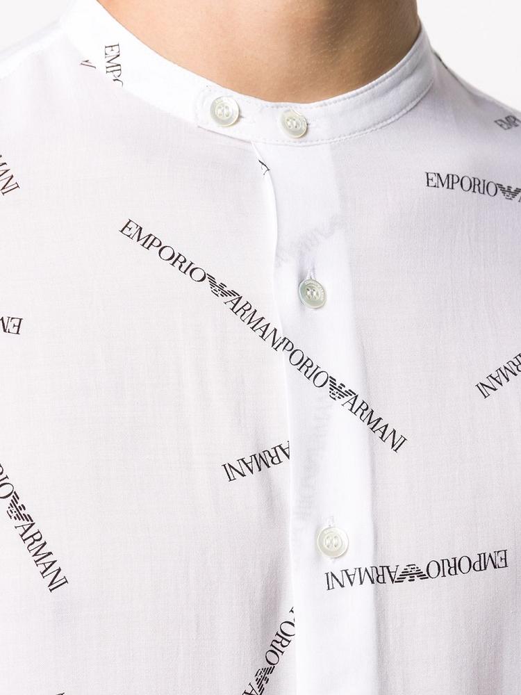 Camisas Armani Emporio All Over Mandarin Collar Hombre Blancas | 7HL1NUW3